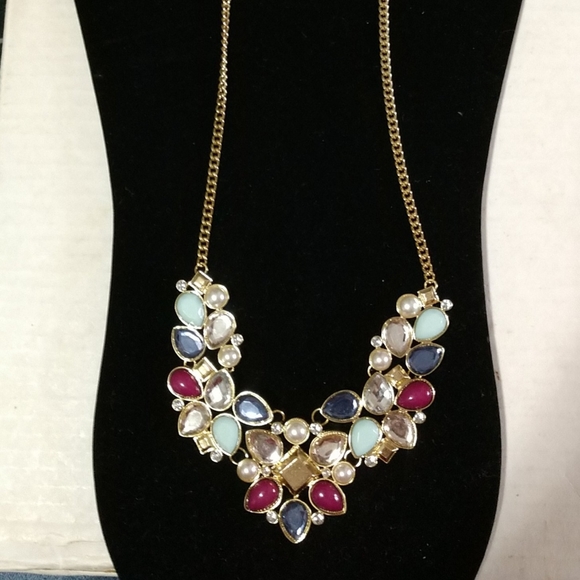 🌈Vintage Statement Necklace Multi Stones Plus Pearls & Rhinestones 24" - Picture 9 of 13